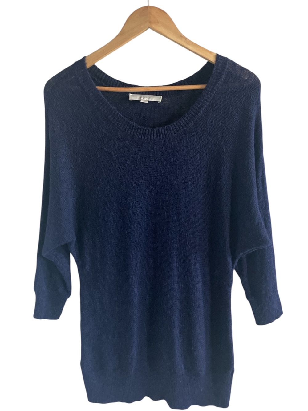 LOFT Linen Dolman Sleeve Sweater Navy Lightweight Coastal Casual